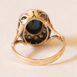 Vintage-Gänseblümchenring aus 18-karätigem Gelbgold und Silber mit Saphir (ca. 2 ct) und Diamanten im Brillantschliff (ca. 0.42 ctw), 50er/60er Jahre