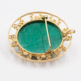 Pendentif/broche vintage en or jaune 18 carats avec camée en malachite, 60