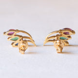 Vintage-Ohrringe aus 18 Karat Gelbgold mit Rubin, Smaragd und Saphir, 70er Jahre