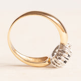 Vintage-Gänseblümchen-Ring aus 14-karätigem Gelb- und Weißgold mit Saphir (ca. 1 ct) und Diamanten (ca. 0.16 ctw), 60er Jahre