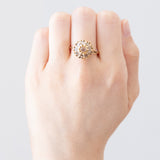 Gänseblümchen-Ring, umgewandelt aus einem antiken Ohrring aus 18 Karat Gelbgold mit Diamanten im Rosenschliff