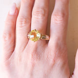 Vintage 9 Karat Gelbgold & Weißgold Citrin (ca. 6 Karat) Cocktailring, 60er Jahre