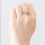 Gänseblümchen-Ring, umgewandelt aus einem antiken Ohrring aus 18 Karat Gelbgold mit Diamanten im Rosenschliff