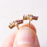 Vintage-Blumenohrringe aus 9-karätigem Gelbgold mit blauem Topas, rosa Turmalin, Citrin, Amethyst und grünem Turmalin, 80er Jahre