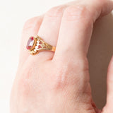 Vintage-Ring aus 14-karätigem Gelbgold mit synthetischem Rubin (ca. 1.50 ct), 40er Jahre
