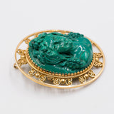 Pendentif/broche vintage en or jaune 18 carats avec camée en malachite, 60