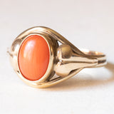 Vintage-Ring aus 9-karätigem Gelbgold mit orangefarbener Koralle, 40er/50er Jahre