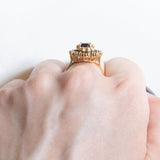 Vintage 18K Gelbgold Granat Gänseblümchen Ring, 60er Jahre