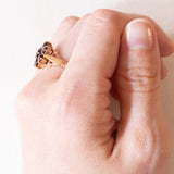 Vintage 9K Gelbgold Granat Gänseblümchen Ring, 90er Jahre