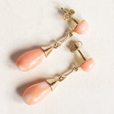 Vintage 14K Gelbgold Rosa Korallen Tropfen Ohrringe, 50er Jahre