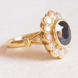 Vintage-Gänseblümchenring aus 18-karätigem Gelbgold mit Saphir (ca. 3.20 ct) und Diamanten im Brillantschliff (ca. 1.40 ctw), 60er Jahre