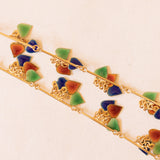 Vintage-Halskette aus 18-karätigem Gelbgold mit herzförmigen Anhängern und roter, orangefarbener, grüner und blauer Emaille, 70er Jahre