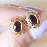 Vintage 9K Gelbgold Granat Ohrringe, 50er/60er Jahre