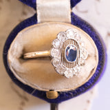 Gänseblümchenring im Art-déco-Stil aus Platin und 12-karätigem Gelbgold mit Saphiren (ca. 0.40 ct) und Diamanten im alten Minenschliff (ca. 0.80 ctw), 20er/30er Jahre