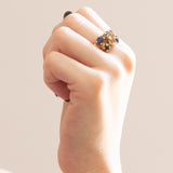 Vintage-Ring aus 18 Karat Gelbgold, blauer Saphir, grüner Turmalin, Rubin, behandelter gelber Saphir, Chromodiopsid, Citrin, synthetischer blauer Spinell und Granat, 70er/80er Jahre