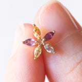 Vintage-Blumenohrringe aus 9-karätigem Gelbgold mit blauem Topas, rosa Turmalin, Citrin, Amethyst und grünem Turmalin, 80er Jahre