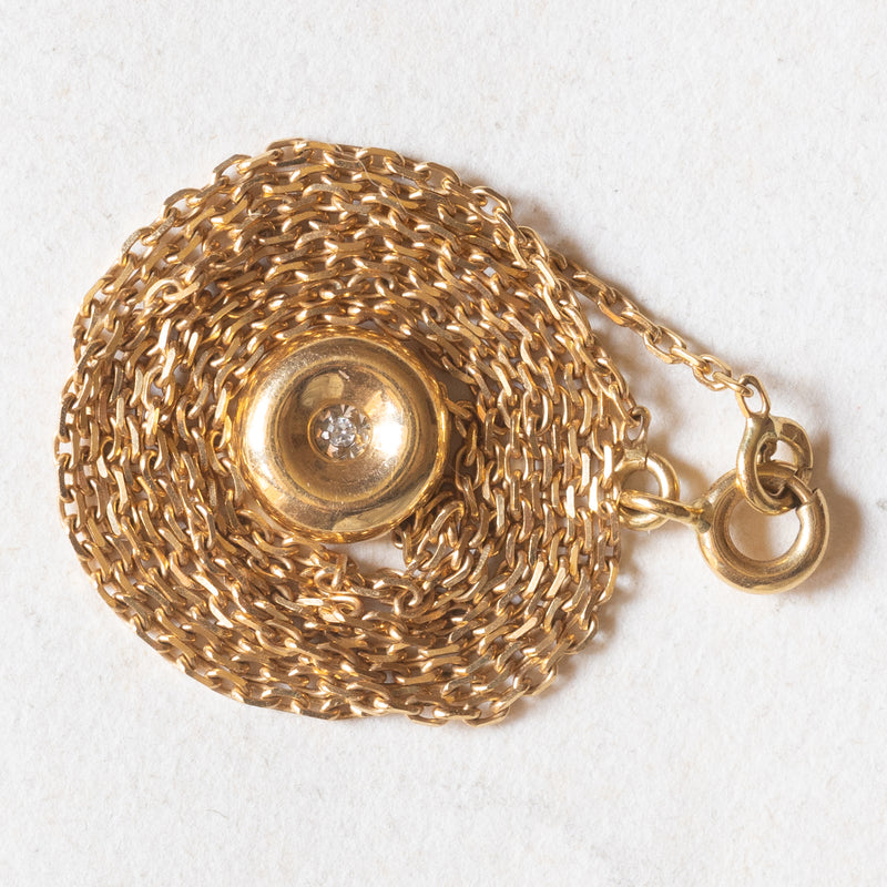 Collana vintage con punto luce in oro giallo 18K con diamante di taglio huit-huit (0.01ct ca.), anni '70