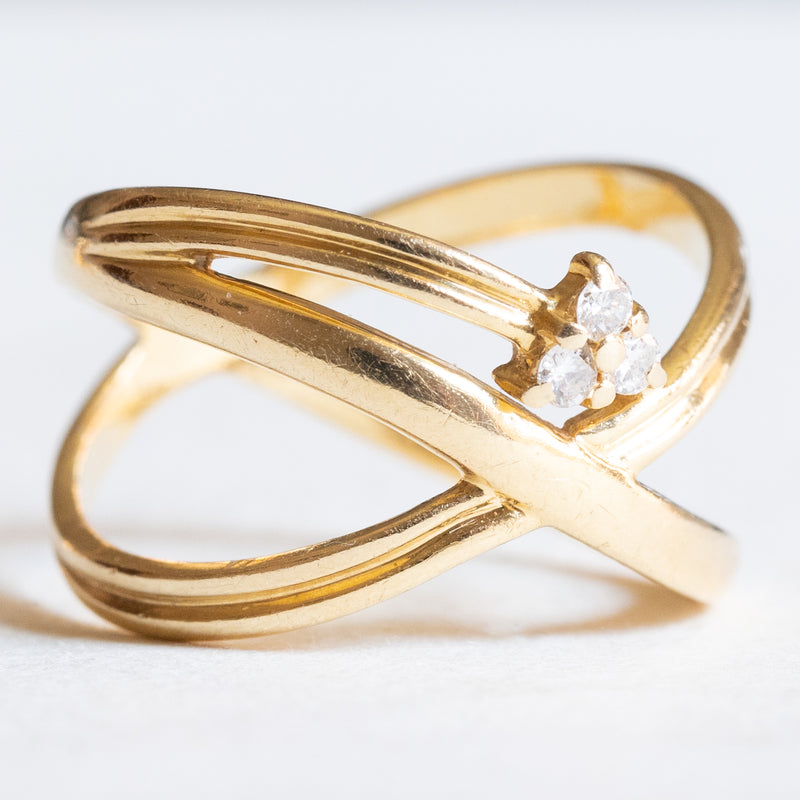 Anello vintage in oro giallo 18K con diamanti di taglio brillante (0.06ctw ca.), anni ‘70/‘80