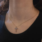 Vintage 9K Gelbgold Tansanit Kreuz Anhänger, 80er/90er Jahre