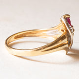 Vintage-Ring aus 18 Karat Gelbgold und Weißgold mit synthetischem Rubin und Diamant, 60er/70er Jahre