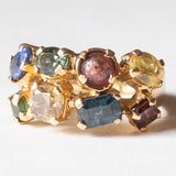 Vintage-Ring aus 18 Karat Gelbgold, blauer Saphir, grüner Turmalin, Rubin, behandelter gelber Saphir, Chromodiopsid, Citrin, synthetischer blauer Spinell und Granat, 70er/80er Jahre