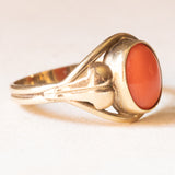 Vintage-Ring aus 9-karätigem Gelbgold mit orangefarbener Koralle, 40er/50er Jahre