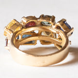 Vintage-Ring aus 18 Karat Gelbgold, blauer Saphir, grüner Turmalin, Rubin, behandelter gelber Saphir, Chromodiopsid, Citrin, synthetischer blauer Spinell und Granat, 70er/80er Jahre