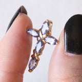 Vintage 9K Gelbgold Tansanit Kreuz Anhänger, 80er/90er Jahre