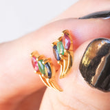 Vintage-Ohrringe aus 18 Karat Gelbgold mit Rubin, Smaragd und Saphir, 70er Jahre