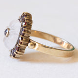 Vintage Gänseblümchenring aus 8 Karat Gelbgold mit Granaten und Bergkristall, 60er Jahre