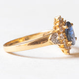 Vintage-Gänseblümchenring aus 18 Karat Gelb- und Weißgold mit Saphiren (ca. 0.75 ct) und Diamanten im Brillantschliff (ca. 0.20 ctw), 60er Jahre