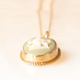 Vintage necklace with 9K yellow gold chain and 9K yellow gold pendant and green jasperware, 1982