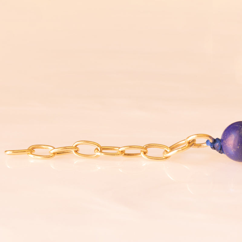 Braccialetto vintage con sfere di lapislazzuli e chiusura in oro giallo 14K