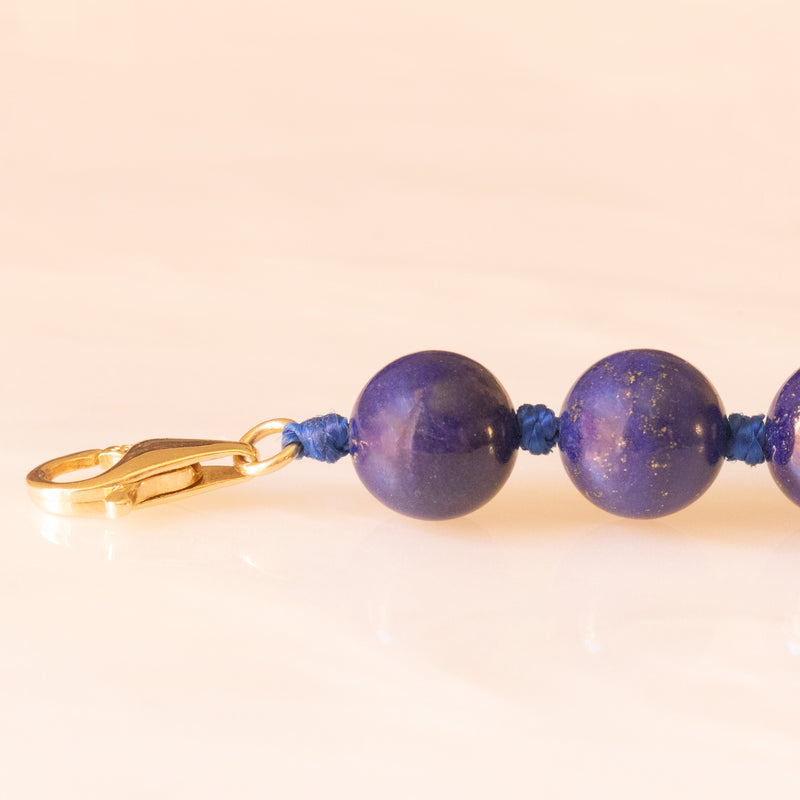 Braccialetto vintage con sfere di lapislazzuli e chiusura in oro giallo 14K