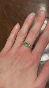 Vintage 18K yellow gold ring with emerald (0.20ct approx.) and brilliant cut diamonds, 70s