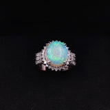 Anello vintage in platino con opale di 3,39ct e diamanti (0,46ctw)