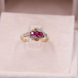 Anello vintage in oro giallo 14k con rubini e diamanti