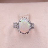 Anello vintage in platino con opale di 3,39ct e diamanti (0,46ctw)