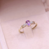 Anello vintage in oro giallo 9k con ametista e diamanti