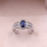 Anello vintage in platino con zaffiro (0.98ctw) e diamanti (0,60ctw)