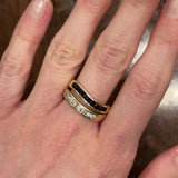 Anello vintage in oro giallo 18K con diamanti (0.40ctw ca.) e zaffiri, anni '60