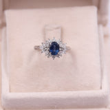 Anello vintage in platino 900 con zaffiro (1,13ct) e diamanti (0,61ctw)