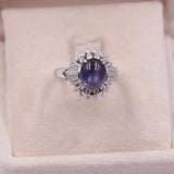 Anello vintage a ballerina in platino 900 con zaffiro stellato (4,59ct) e diamanti (0,85ctw)