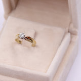 Anel solitário vintage "RESERVED" em ouro amarelo 14k com diamante (0,25 ct), década de 70