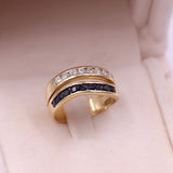 Anello vintage in oro giallo 18K con diamanti (0.40ctw ca.) e zaffiri, anni '60