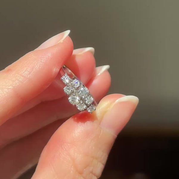 Anello vintage in oro bianco 14K con diamanti di taglio brillante (0.42ctw ca.), anni ‘80