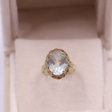 Anello vintage in oro giallo 14k con acquamarina (5,50ct), anni '70
