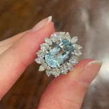 *SALDO ACQUISTO* Anello a margherita vintage in oro bianco 8K con acquamarina (5.18ct ca.) e diamanti di taglio brillante e di taglio marquise (2.50ctw ca.), anni ‘70/‘80 (Copia)