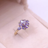 Anello vintage in oro giallo 9k con tanzaniti (1,20ct) e diamanti