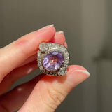 Anello a margherita vintage in stile antico in oro giallo 18K e argento con ametista (3ct ca.) e diamanti di taglio rosetta (0.70ctw ca.), anni ‘40/‘50